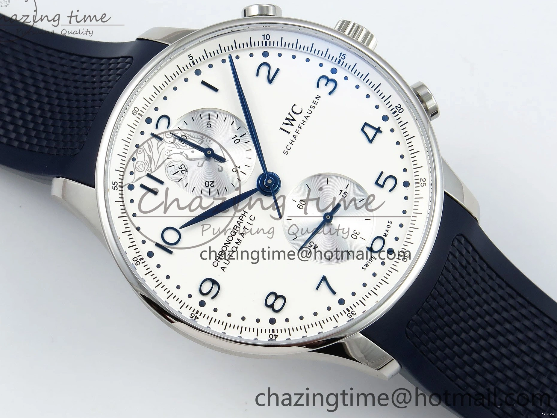 MIROTIME 0412 Casual Portuguese Chrono IW3716 Z+F 1:1 Best Edition White Dial on Blue Rubber Strap A 7016